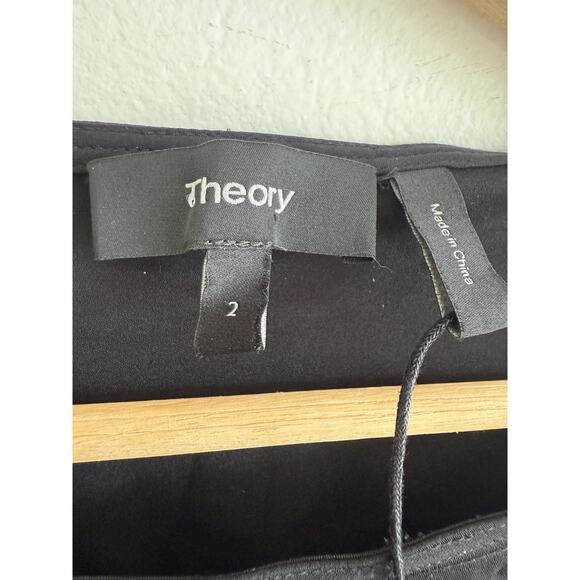 THEORY Nadora Modern Silk Black Long Sleeve Mini Dress LBD Sz 2 Elegant Minimal - Picture 6 of 9